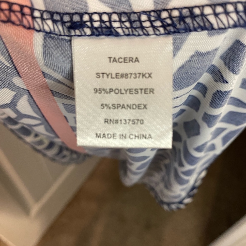 Tacera Shift Dress Qtr Length Sleeve Black/White w/Peach Geometric Women's 1X - Picture 6 of 7